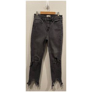 L'AGENCE Washed Black Distressed Mid-Rise Straight Leg Jeans